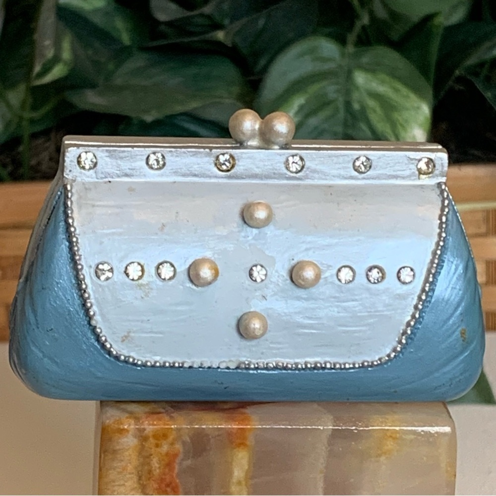 AVON Collectibles All Dressed Up Blue Pearl Purse Clutch Bag Fashion Figurine